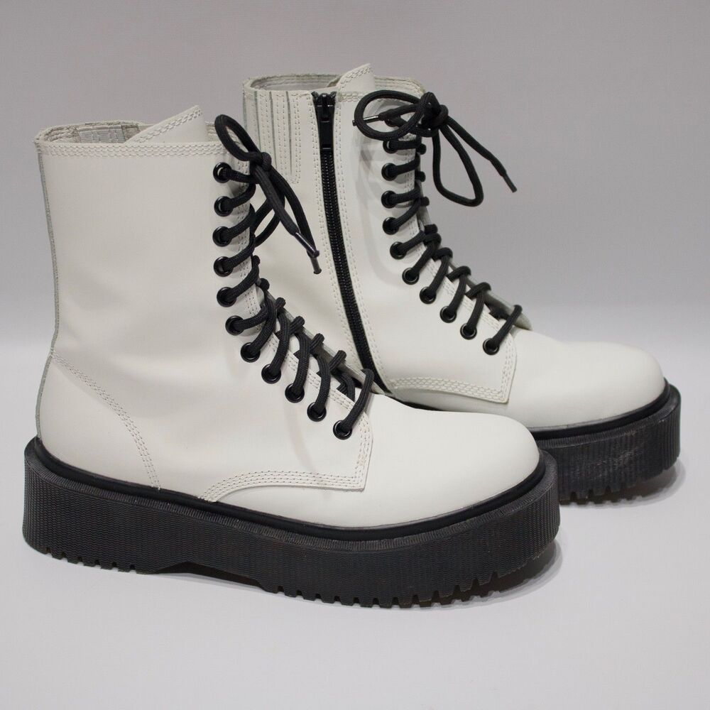 Jeffrey Campbell White Combat Boots with Black Laces